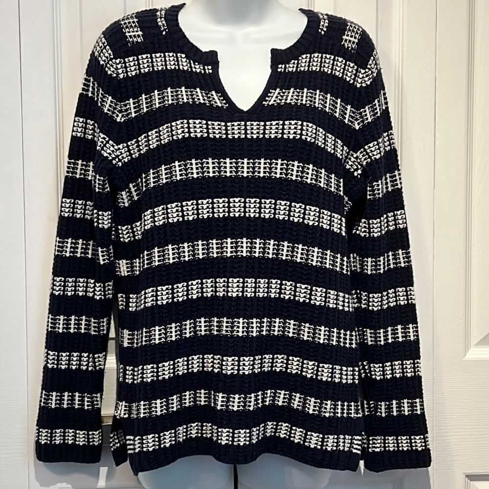 Jones New York Navy Blue&White V Neck Sweater Size M